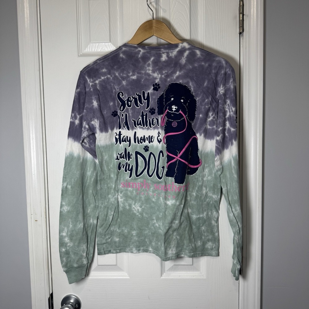 Simply Southern I'd Rather Walk Dog Tie Dye Long Sleeve T-Shirt Purple S